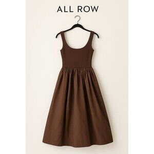 All Row The Bella Dress Brown Midi Sleeveless Round Square Neck Pockets Size S